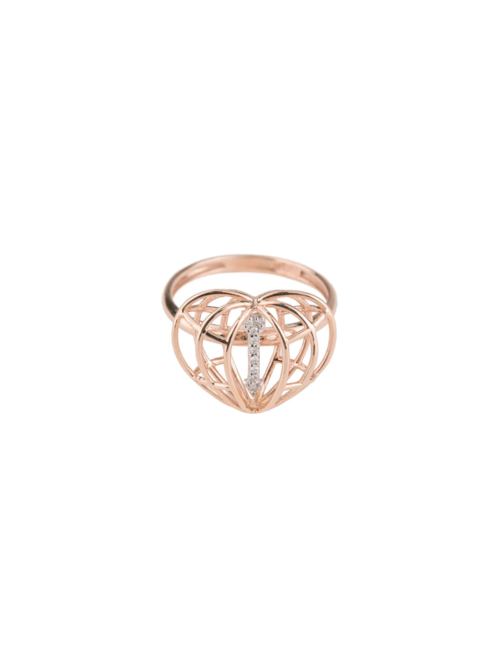 18K GOLD DIAMOND “CUPID HEART” CAGE RING