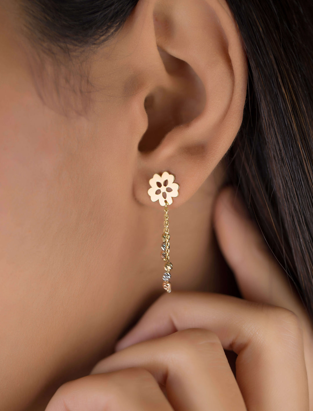 18K GOLD FLOWER CHAIN EARRINGS