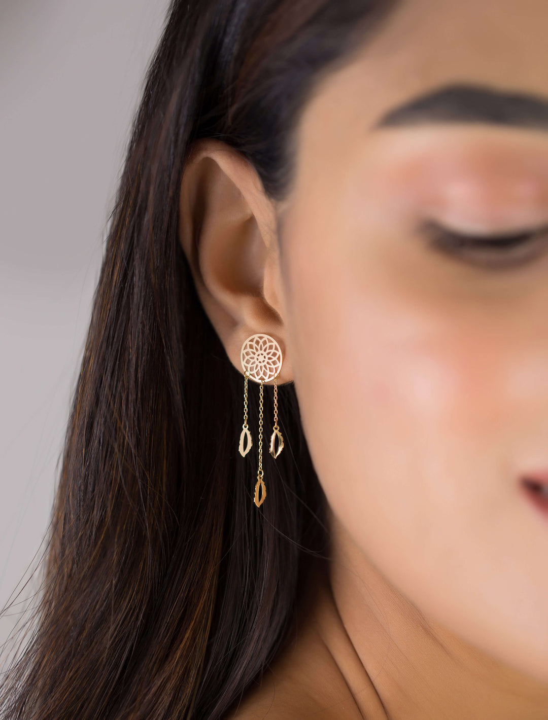 18K GOLD DREAM CATCHER CHAIN EARRINGS