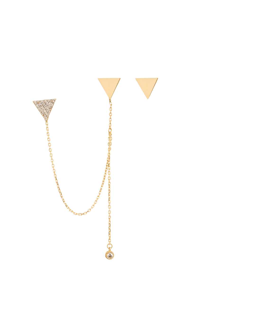 18K GOLD TRIANGLE PIERCING CHAIN EARRINGS
