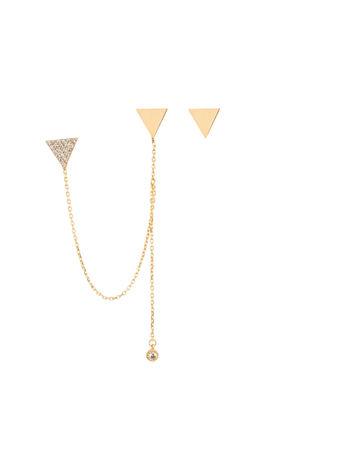 18K GOLD TRIANGLE PIERCING CHAIN EARRINGS