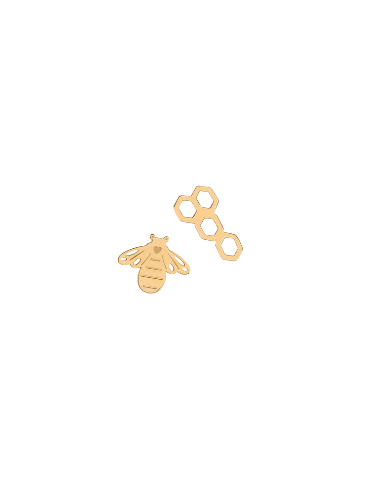 18K GOLD HONEYCOMB BEE EARRINGS