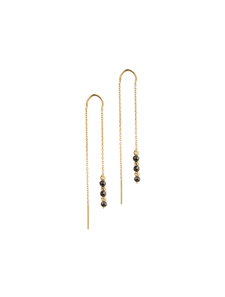 18K GOLD ONYX BLACK STATEMENT CHAIN EARRINGS