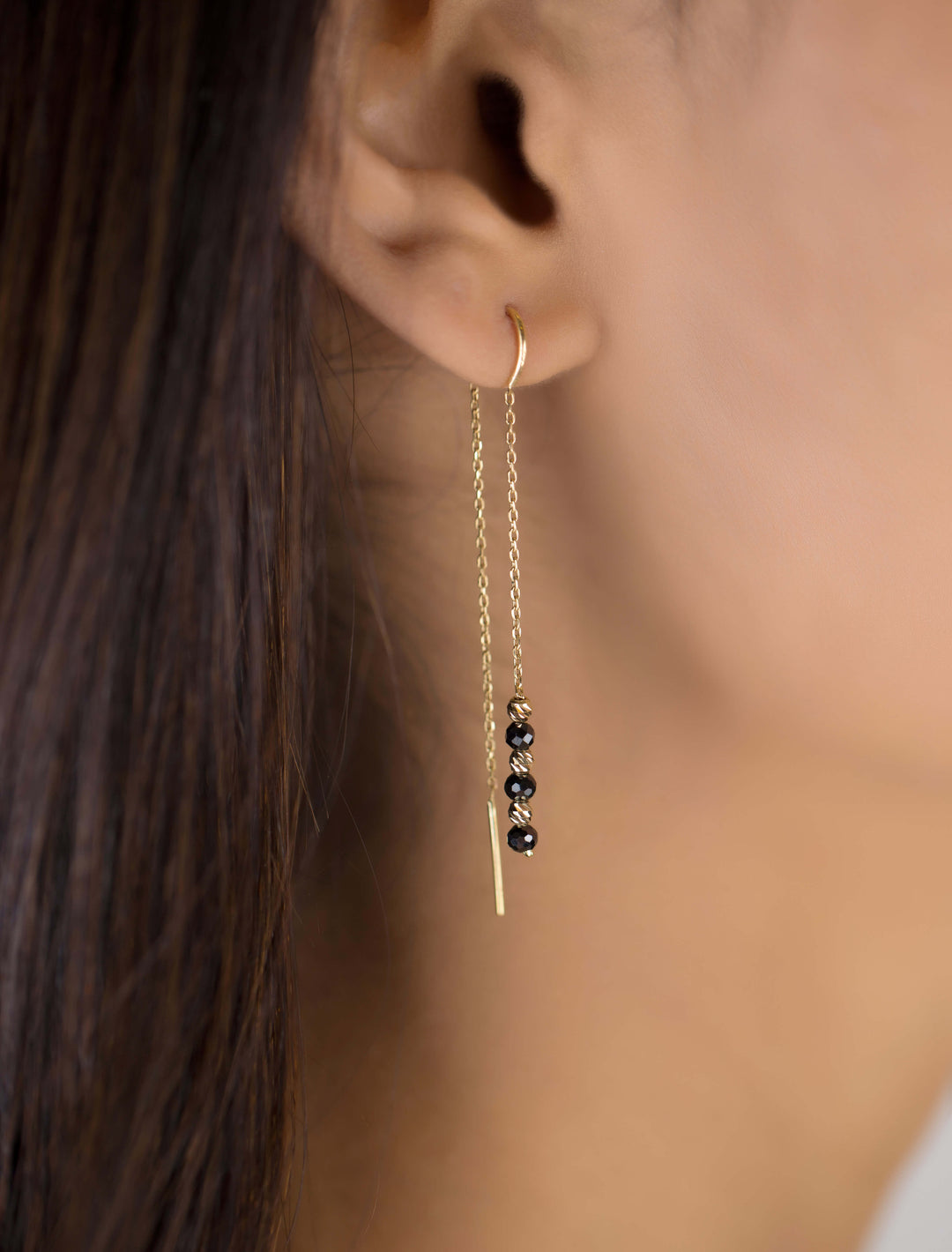 18K GOLD ONYX BLACK STATEMENT CHAIN EARRINGS