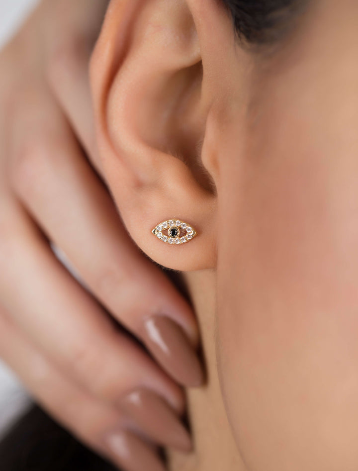 18K GOLD EVIL EYE STUD EARRINGS