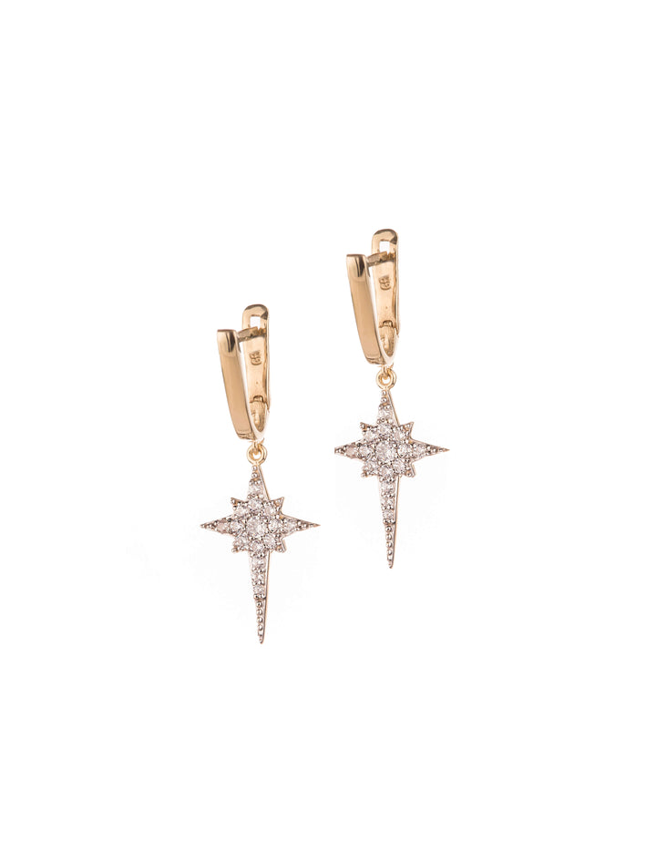 18K GOLD DANGLING NORTH STAR CHARM HOOP EARRINGS