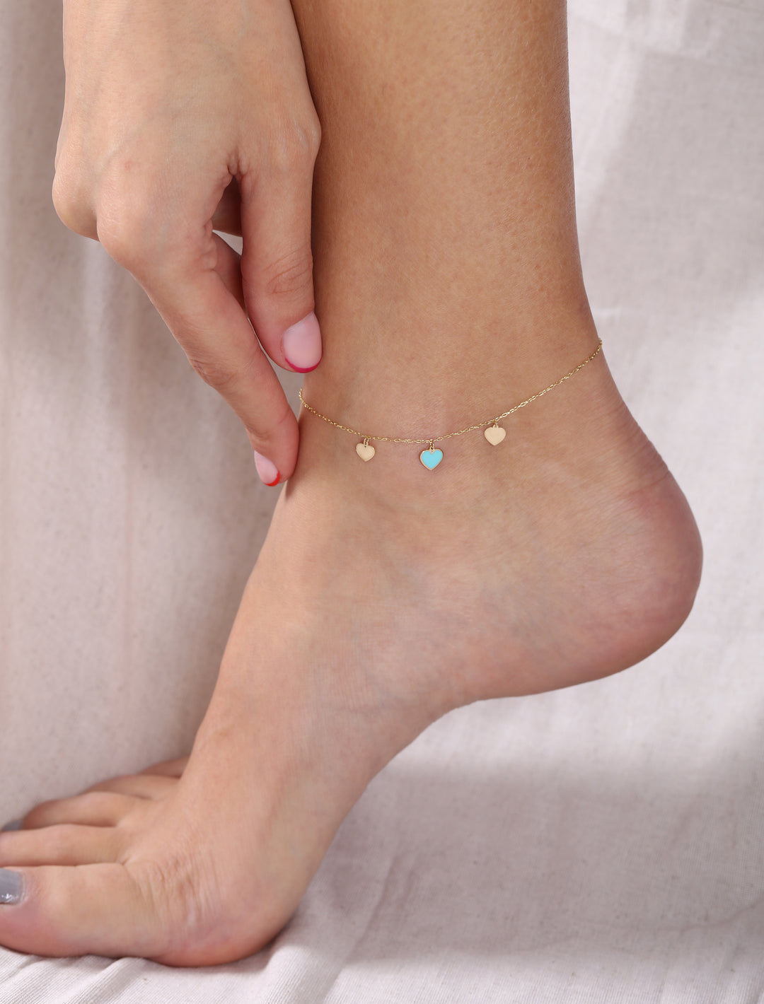 18K Gold Trio Heart Anklet