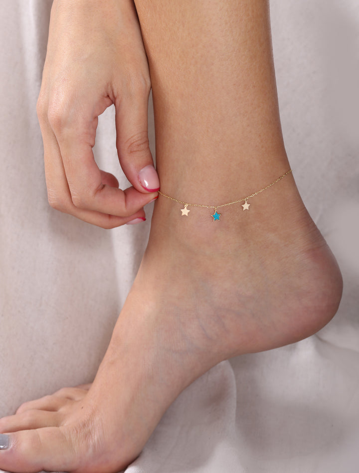 18K Gold Trio Star Anklet