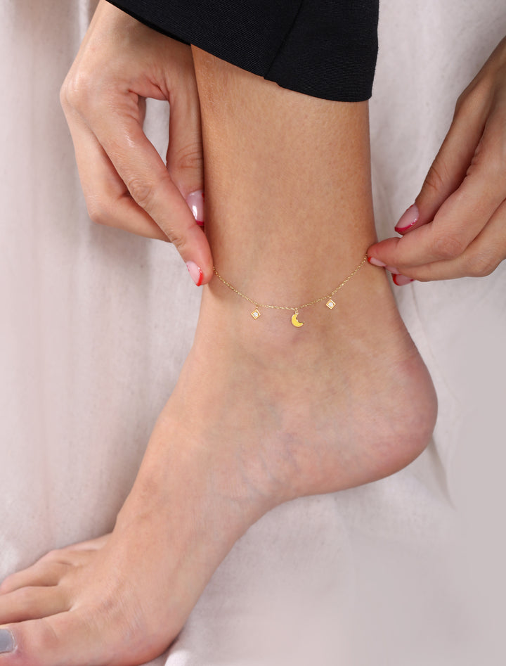 18K Gold Moon Bling Anklet