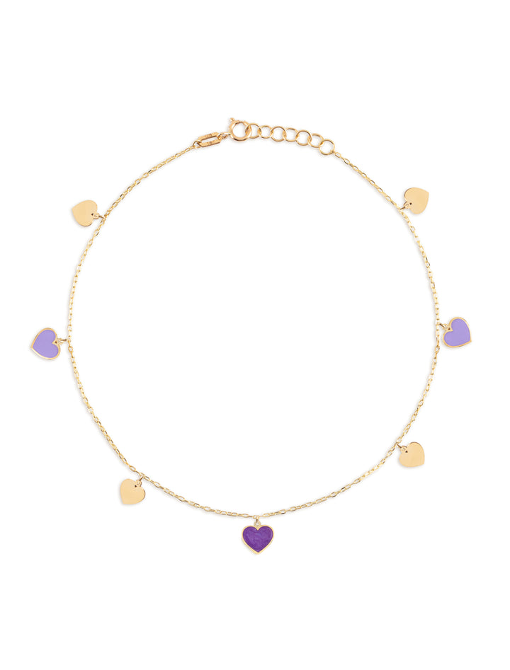 18K Gold Dangling Enamel Heart Anklet