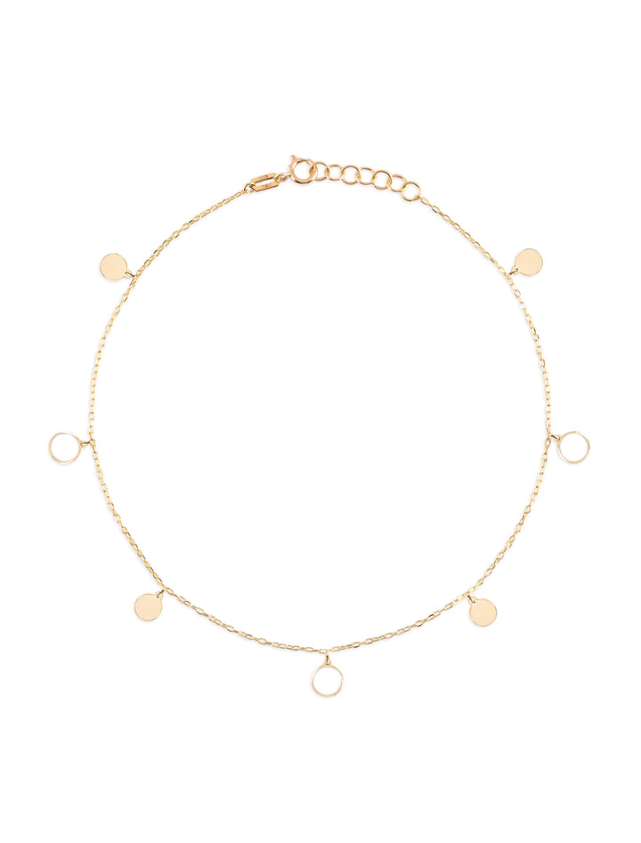 18K Gold Dangling Enamel Disk Anklet - White Enamel