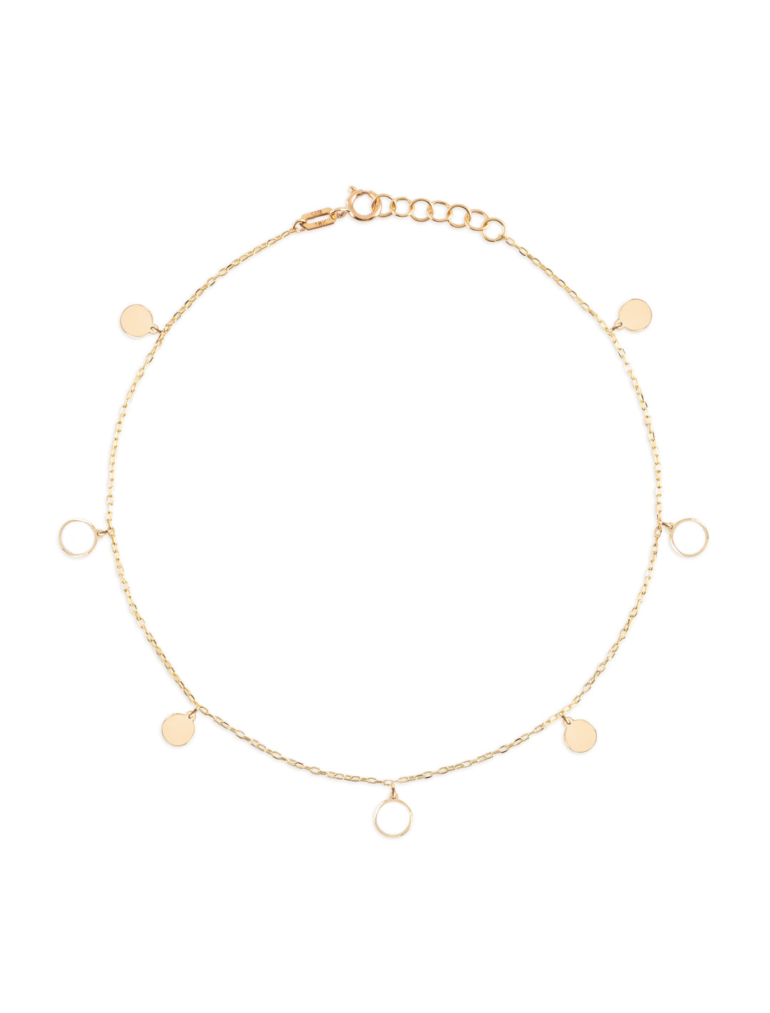 18K Gold Dangling Enamel Disk Anklet - White Enamel