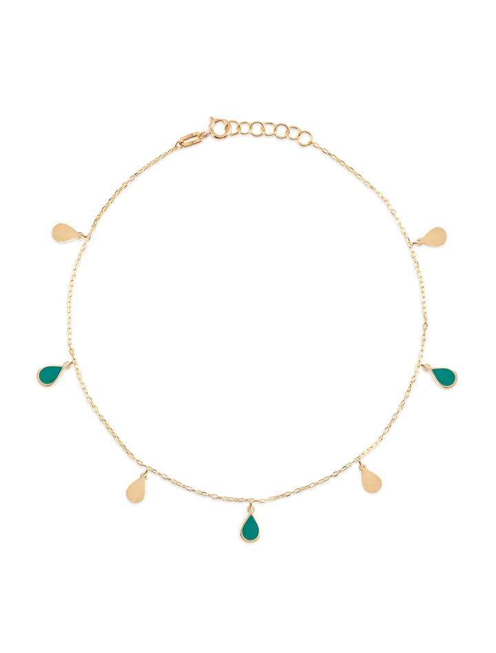 18K Gold Dangling Enamel Tear Anklet