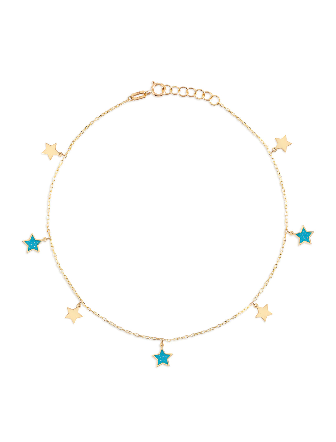 18K Gold Dangling Enamel Star Anklet
