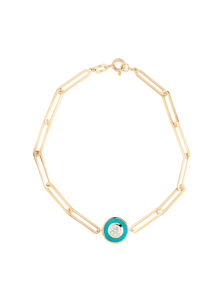 18K Gold Paper Clip Circle Enamel Bracelet