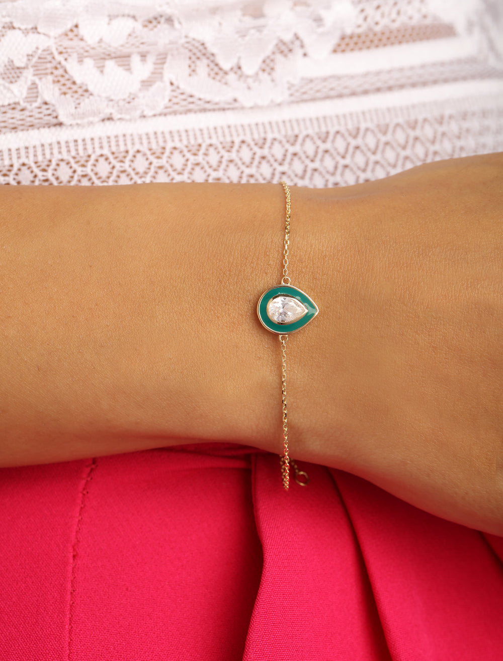 18K Gold Delicate Tear Enamel Bracelet