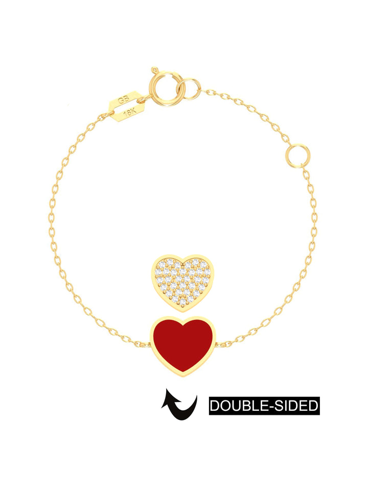 18K Gold Double Sided Heart Bracelet