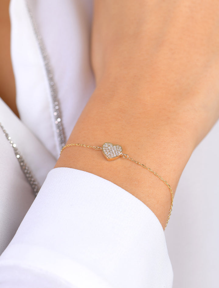 18K Gold Double Sided Heart Bracelet