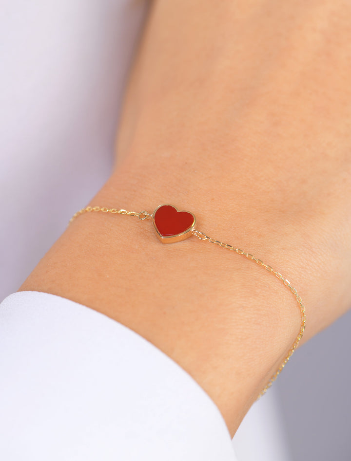 18K Gold Double Sided Heart Bracelet