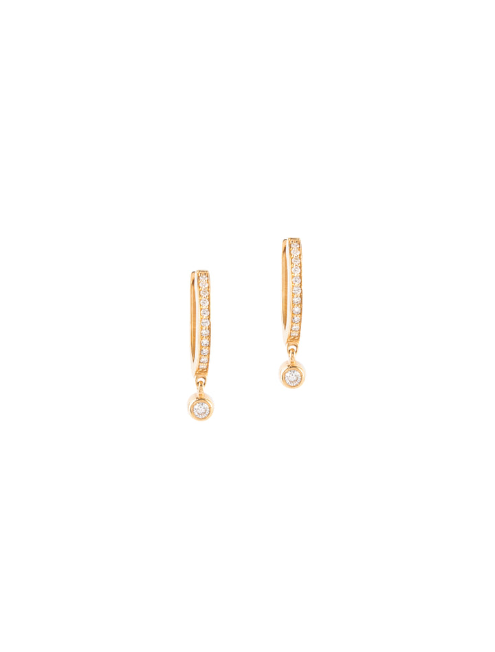 18K Gold Dangling Bezel Hoop Diamond Earrings