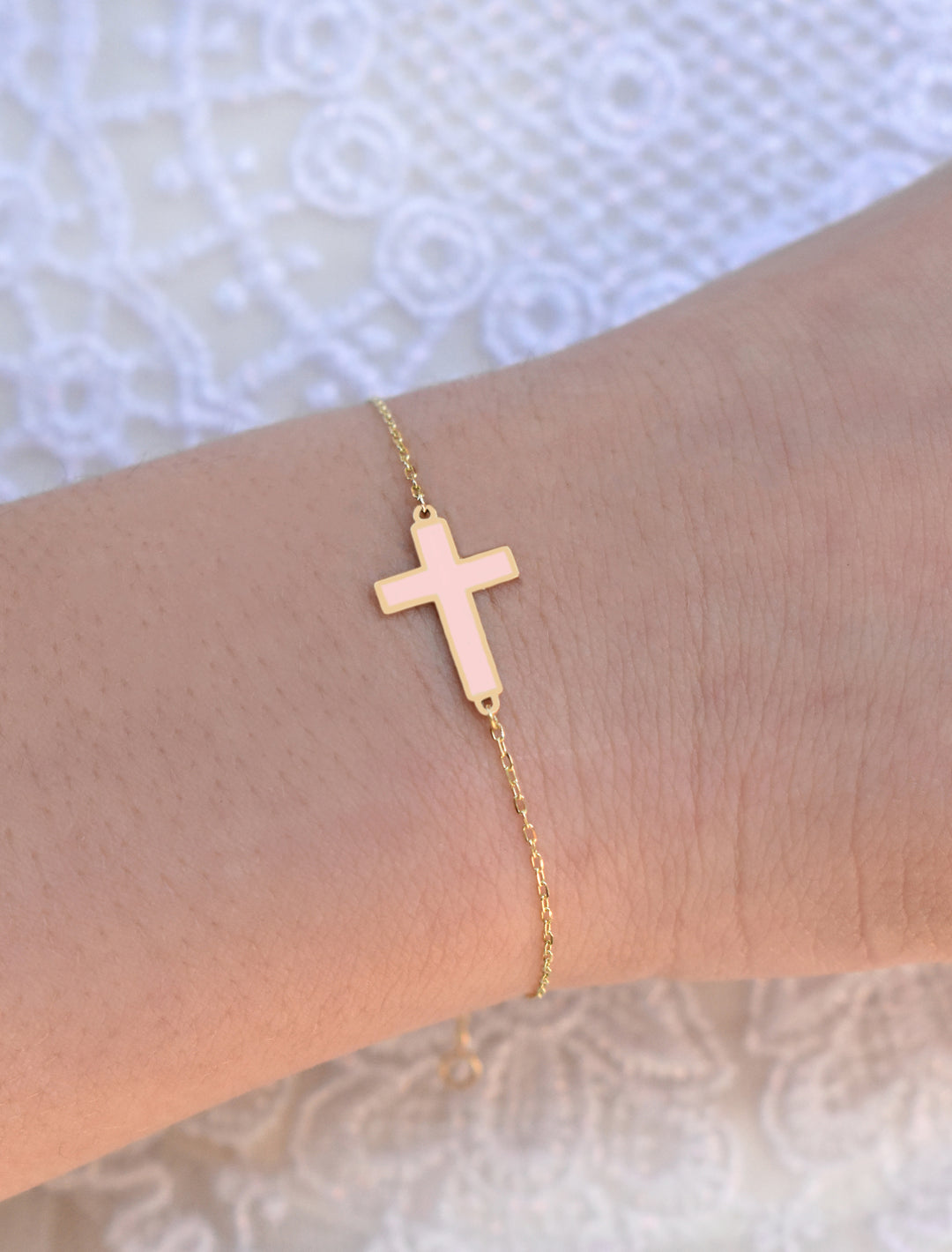 18K Gold Enamel Cross Kids Bracelet