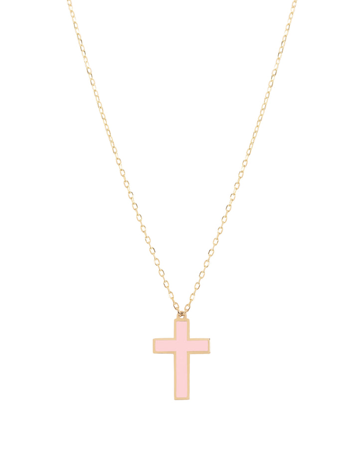 18K Gold Enamel Cross Kids Necklace