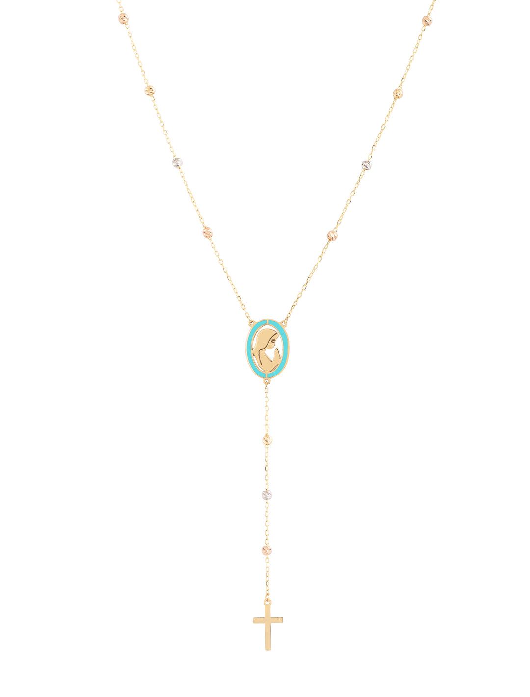 18K Gold Enamel Holy Mary Kids Rosary Necklace