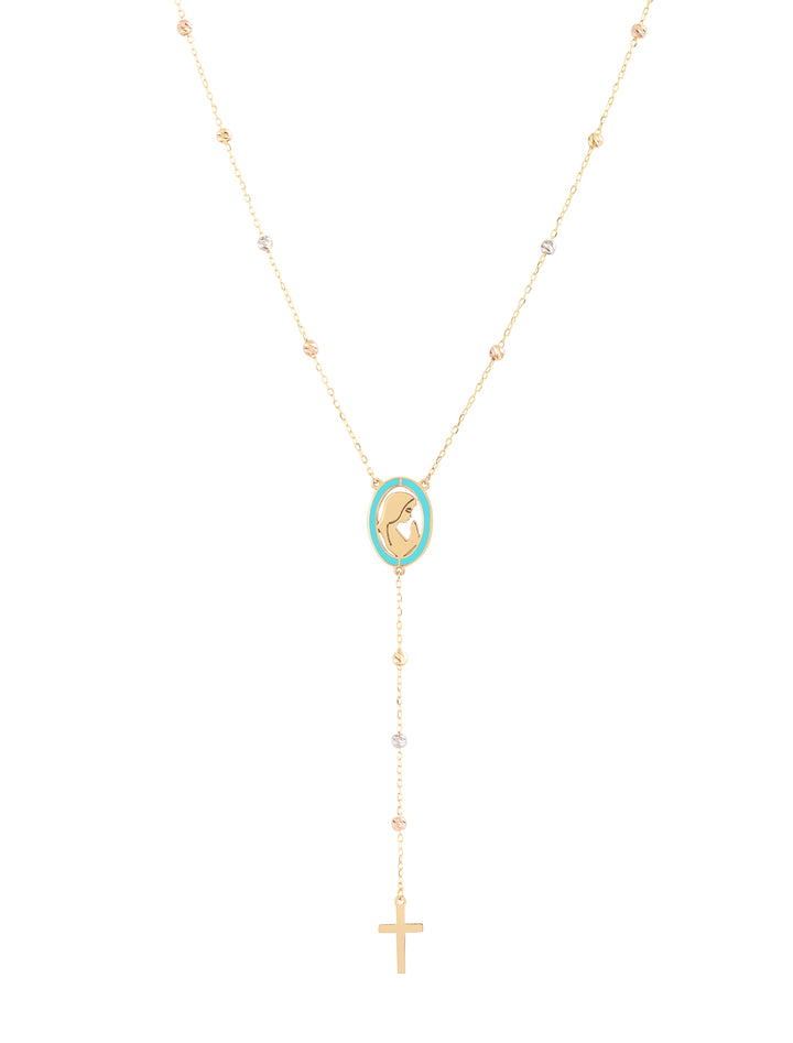 18K Gold Enamel Holy Mary Kids Rosary Necklace