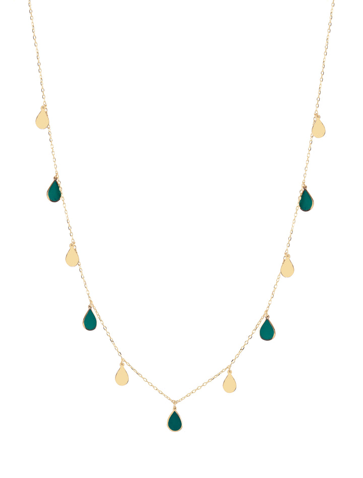 18K Gold Dangling Enamel Tear Necklace