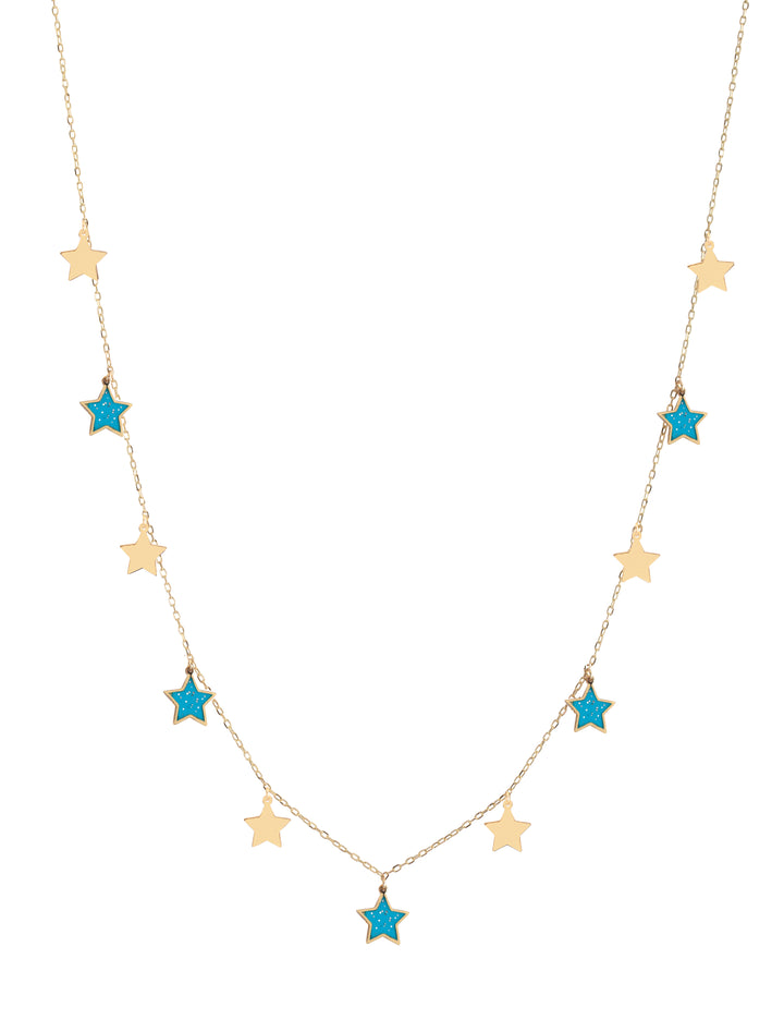 18K Gold Dangling Glitter Enamel Star Necklace