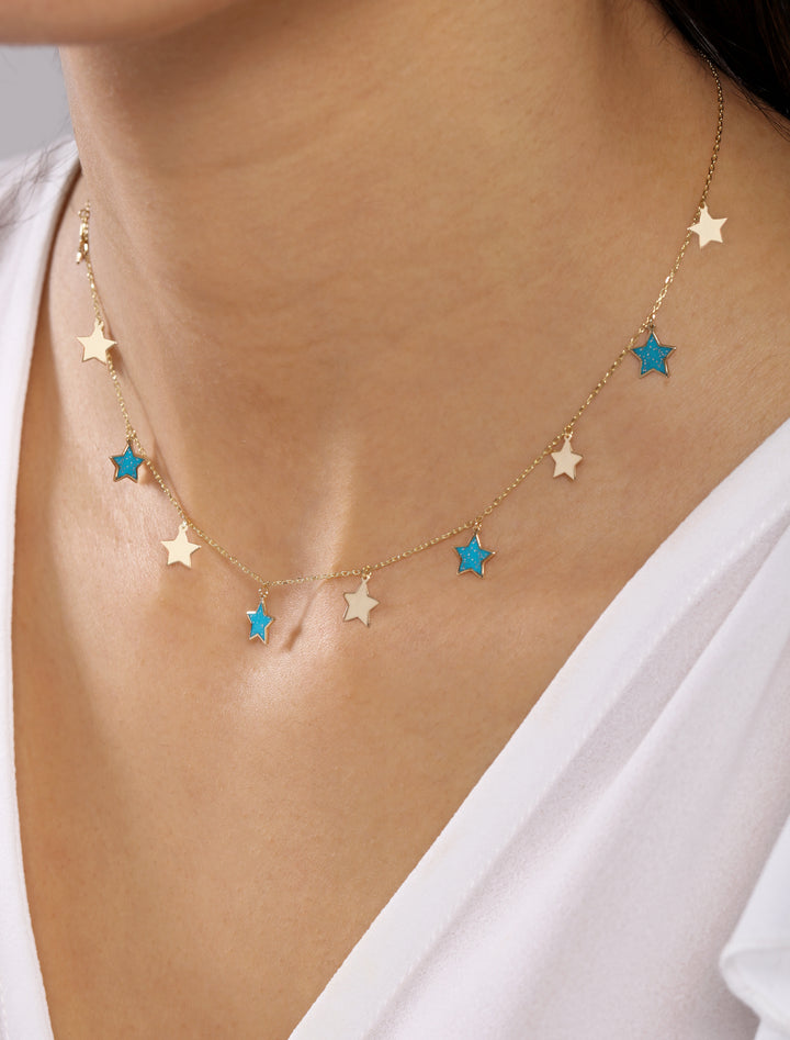 18K Gold Dangling Glitter Enamel Star Necklace