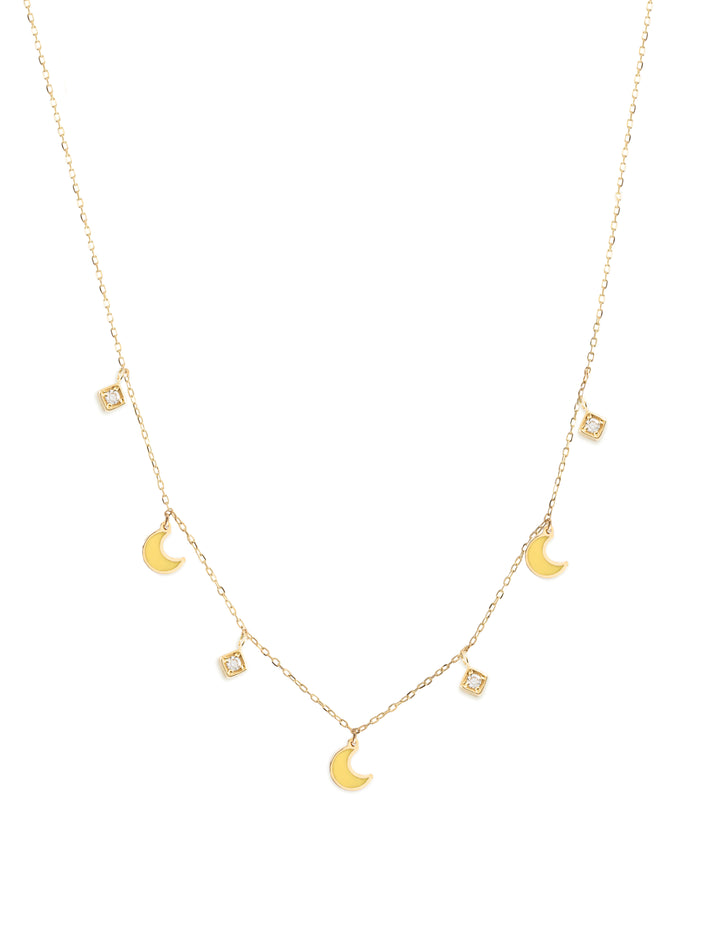 18K Gold Dangling Glitter Enamel Moon Necklace