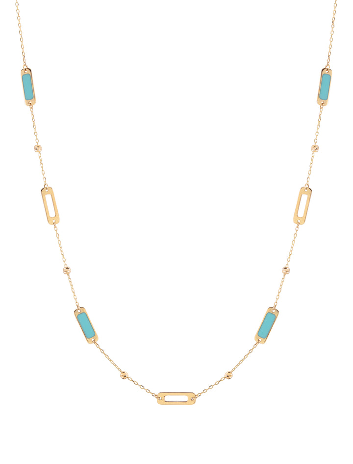 18K Gold Rectangles Mix Enamel Necklace