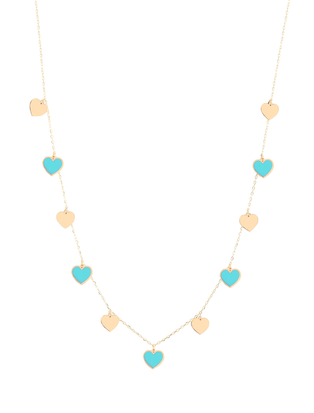18K Gold Dangling Enamel Heart Necklace