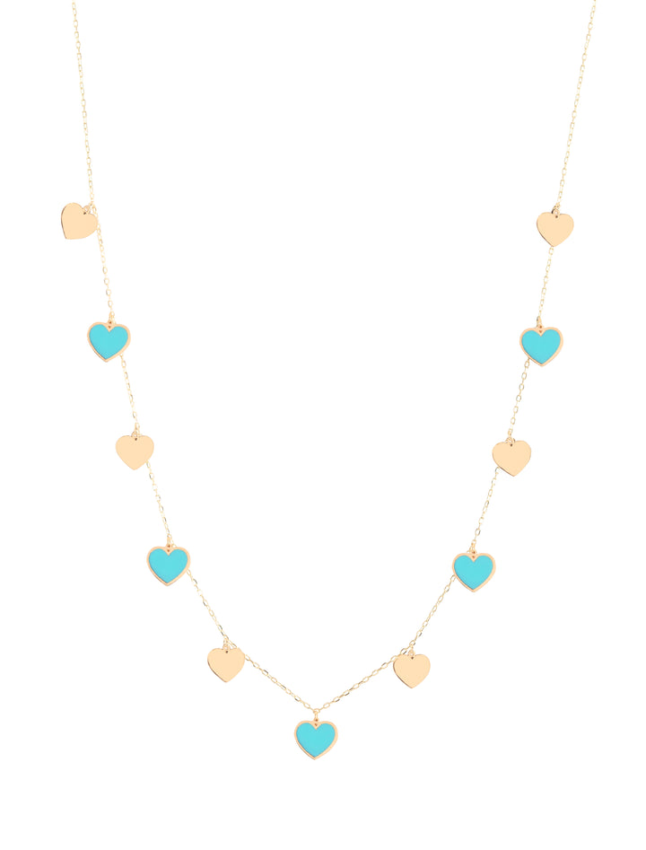 18K Gold Dangling Enamel Heart Necklace