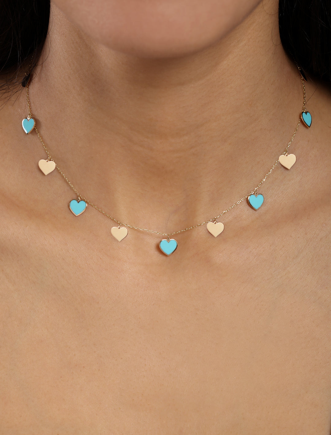 18K Gold Dangling Enamel Heart Necklace