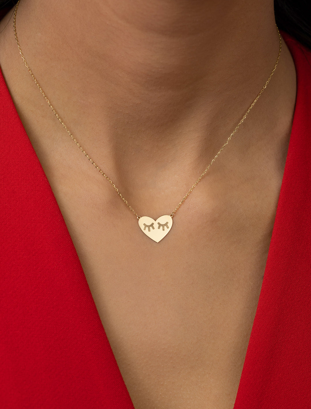 18K GOLD CUTE EYES HEART NECKLACE