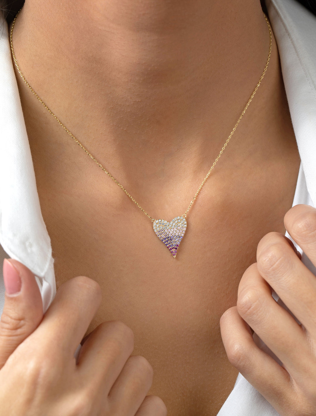 18K GOLD OMBRÉ HEART NECKLACE