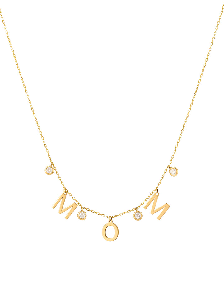 18K Gold Dangling Bezel Mom Necklace