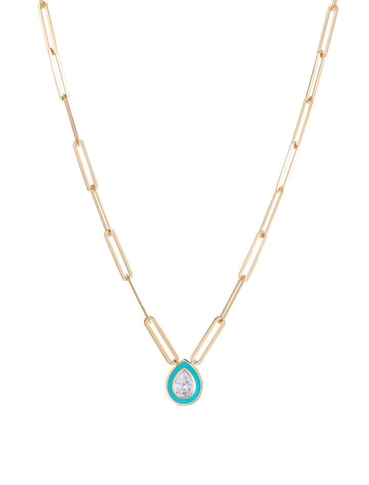 18K Gold Paper Clip Tear Enamel Necklace