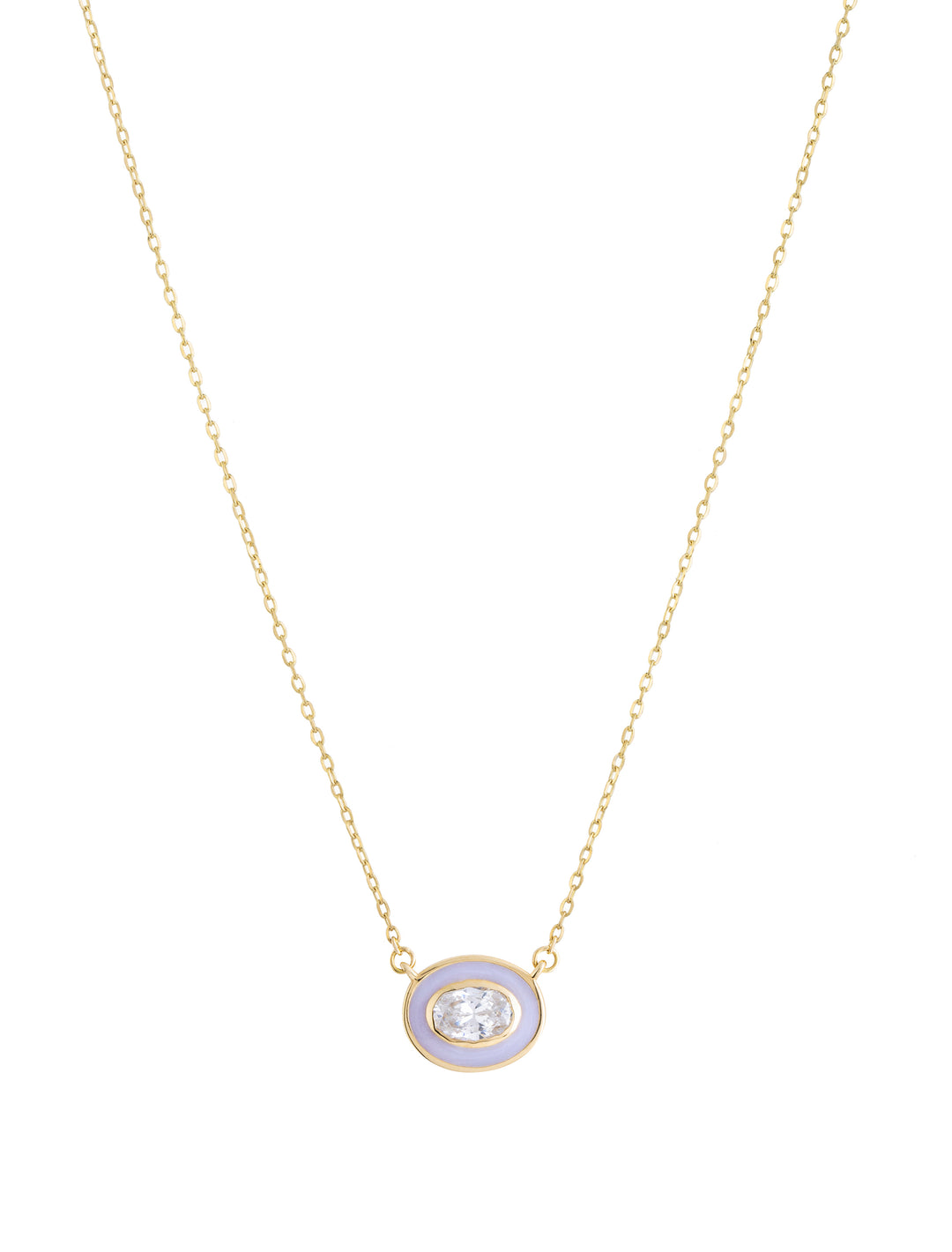 18K Gold Delicate Oval Enamel Necklace