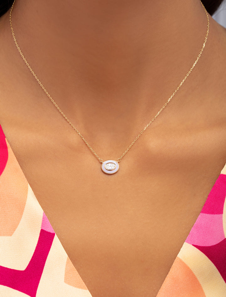 18K Gold Delicate Oval Enamel Necklace