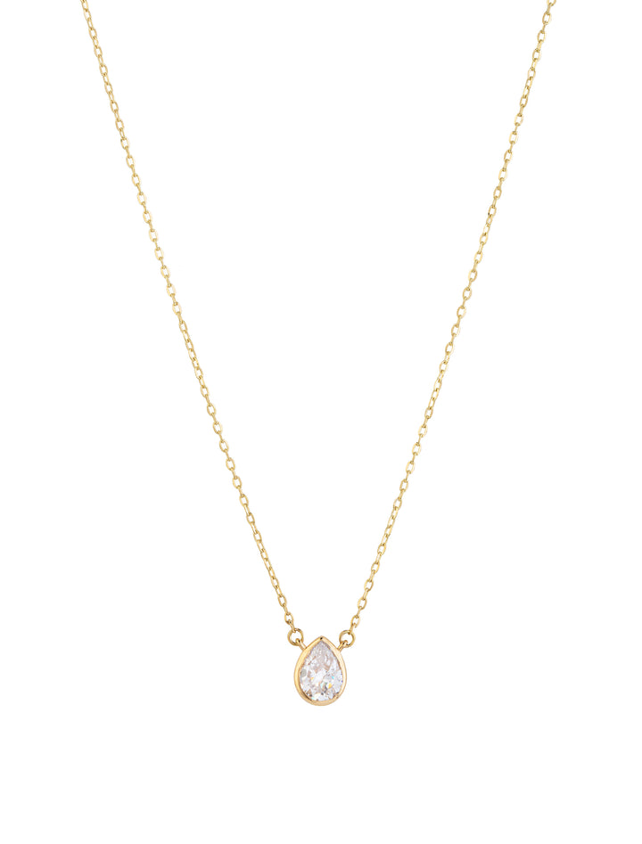 18K Gold Bezel Set Tear Necklace