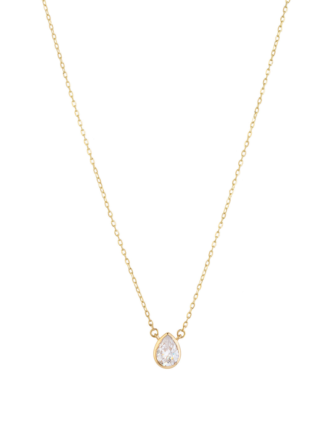 18K Gold Bezel Set Tear Necklace