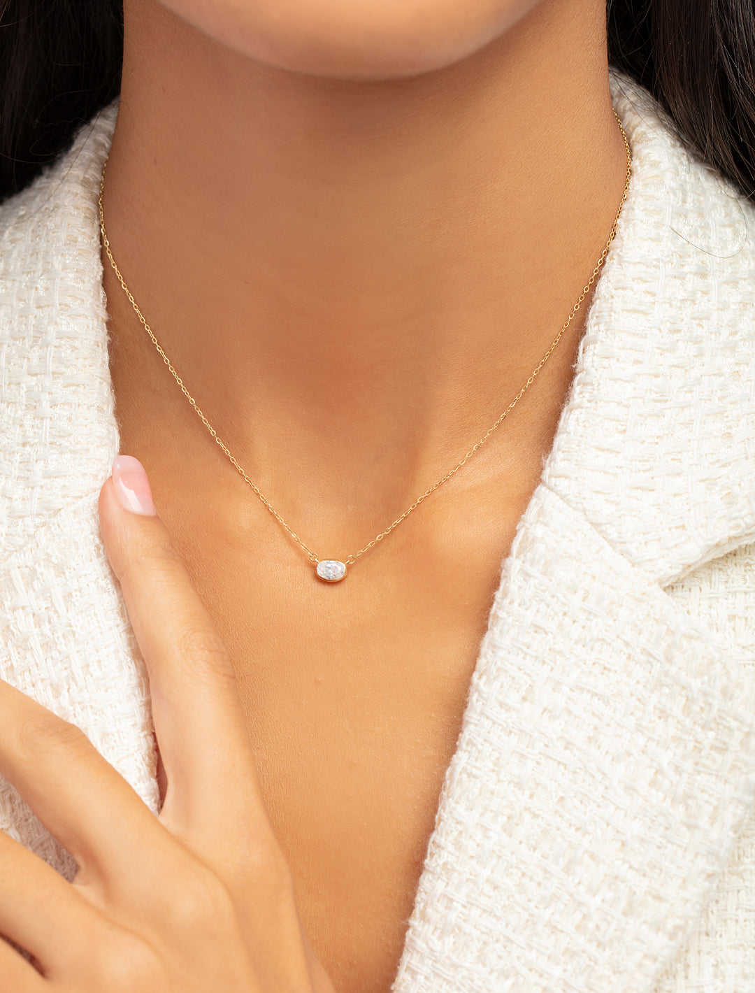 18K Gold Bezel Set Oval Necklace