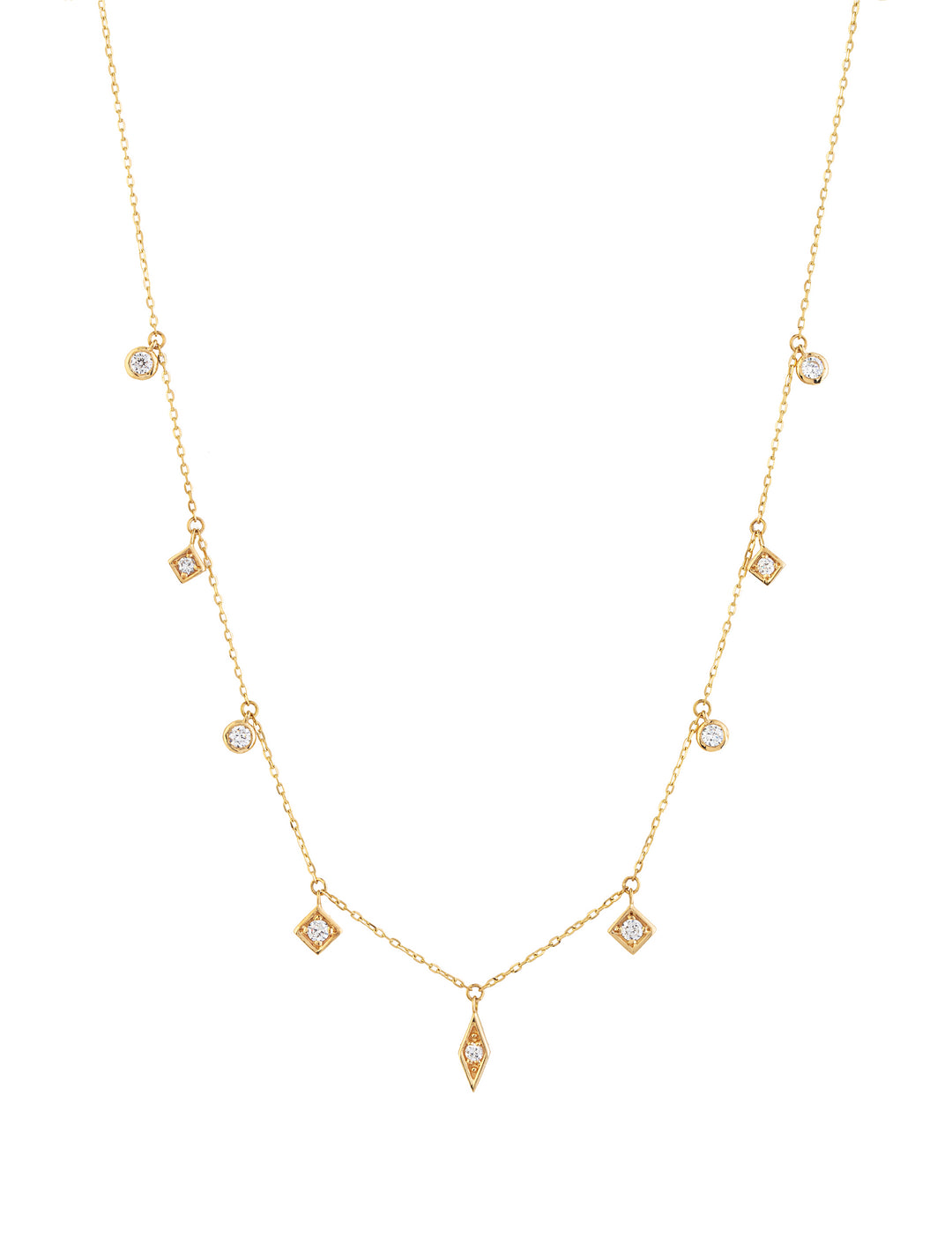 18K Gold Dangling Geometric Shapes Necklace