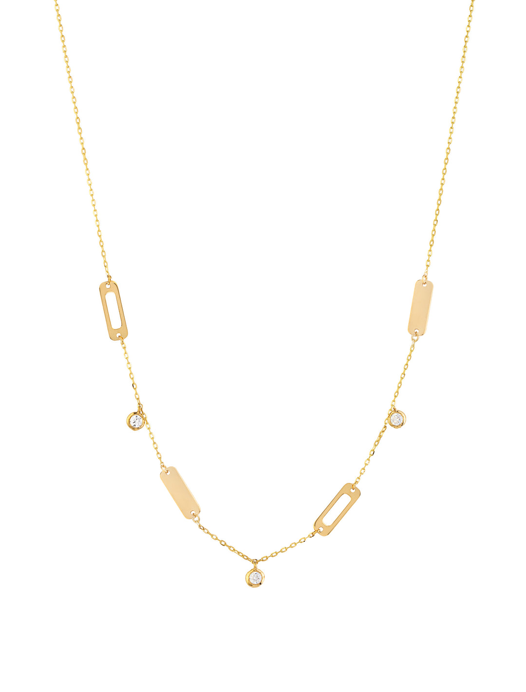 18K Gold Rectangles & Sparkles Necklace