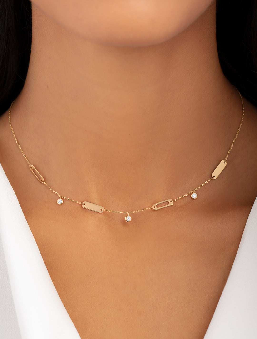 18K Gold Rectangles & Sparkles Necklace