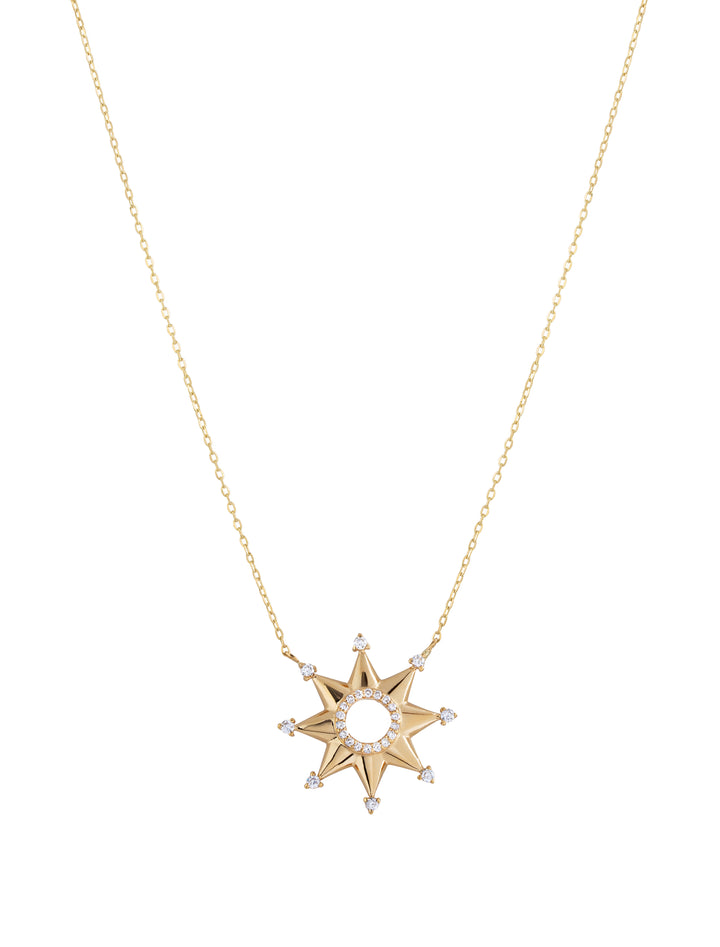 18K Gold Burning Sun Diamond Necklace