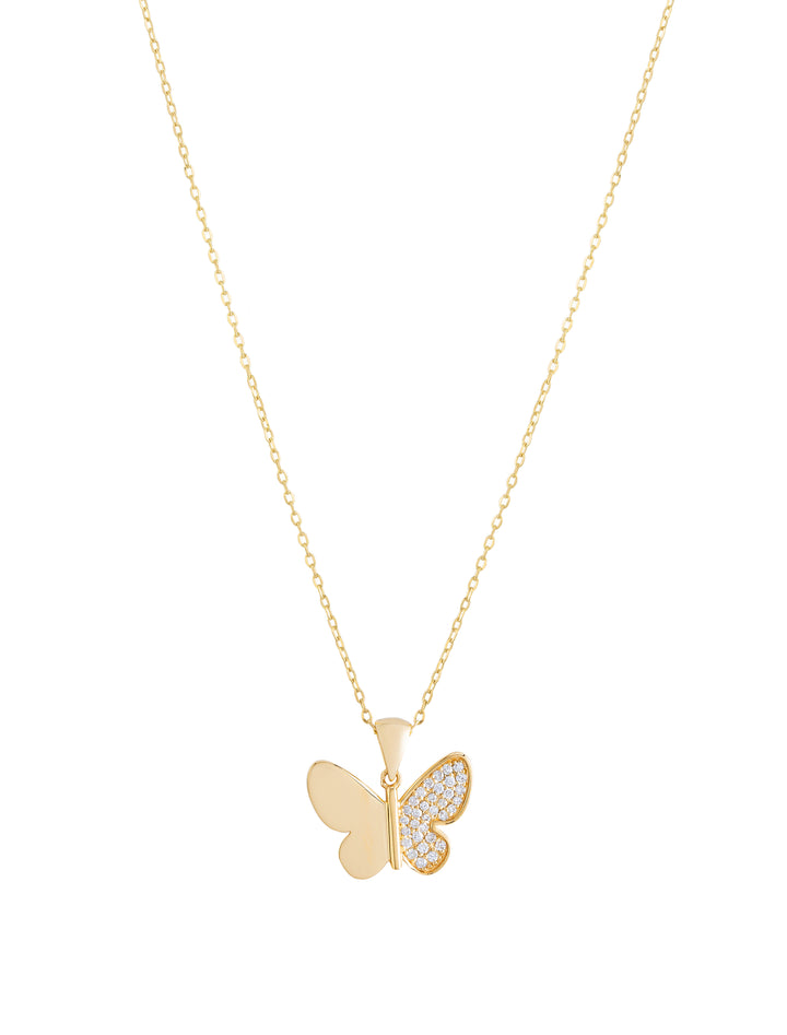 18K Gold Diamond Butterfly Pendant Necklace